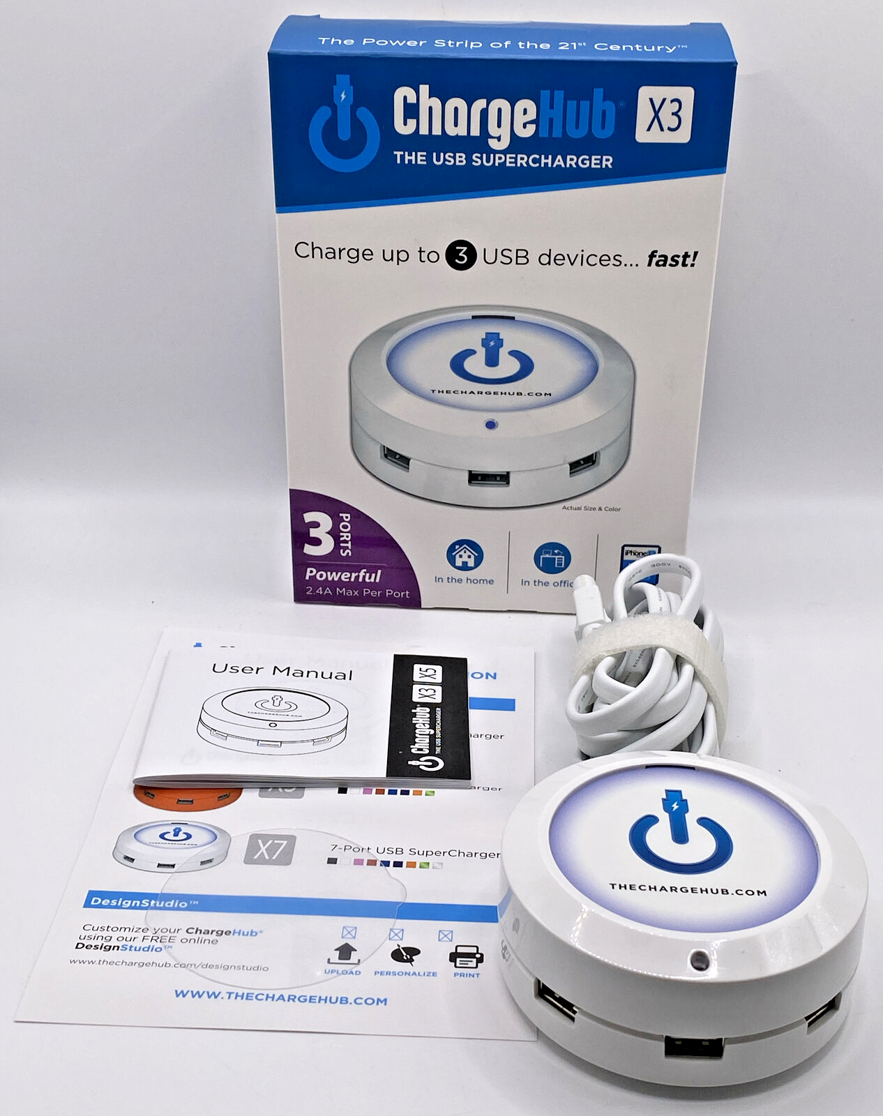 ChargeHub X3 USB Supercharger fast-charges 3 devices NIB  