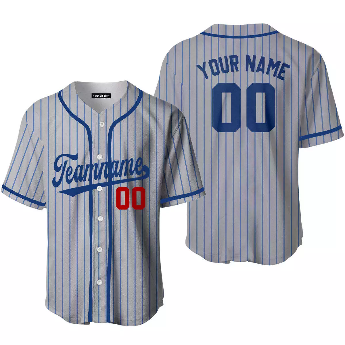 Custom Grey Royal Blue Pinstripe Red Baseball Jerseys For Men & Women  JN1083_140