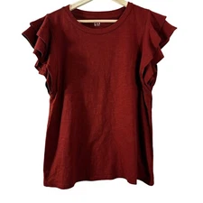 Gap Women's Tee Red Orange Cotton Modal Flutter Sleeves Crew Neck Size S