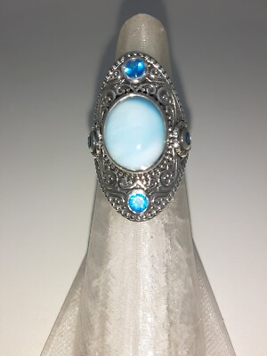 Handwerklich gefertigter Larimar, Neon Apatit Ring Sterlingsilber Gr. 6 5,9 ctw 8,75 gr