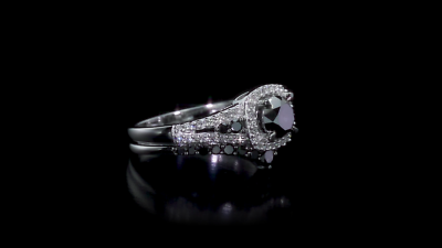 2.00 Carat Black & White Diamond Bridal Set - Black Rhodium Plated 10K White Gold, Size 5.5 - View #2