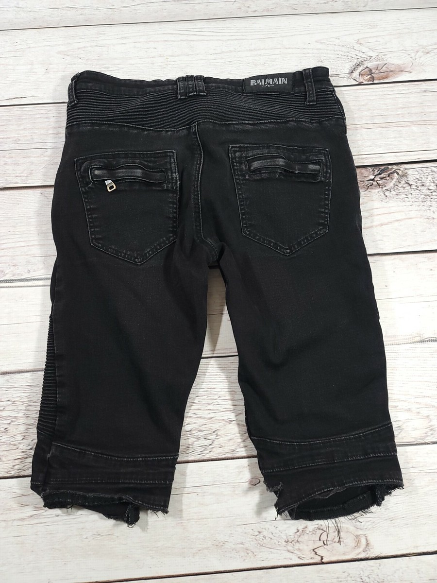 Balmain Paris Mens Biker Moto shorts Sz 32 Distressed Faded