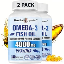 2 pack Fish Oil 4000mg, Superior Absorption, Omega-3 Supplement for Heart Brain