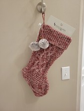 Ugg Koolaburra Carla Red Knit Christmas Stocking With Faux Fur Pom Poms 21" NWT