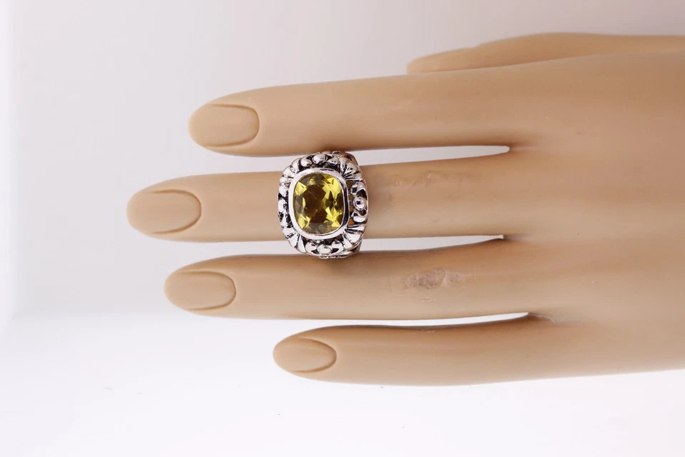 Argento Sterling Creato IN Laboratorio Giallo Limone Quarzo Scorrere Anello - Immagine 2 di 4