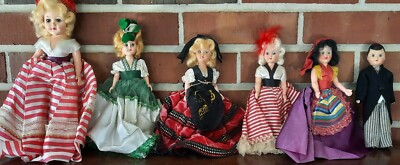Lot of 6 Vintage Plastic Nancy Ann Storybook Dolls with Groom Doll