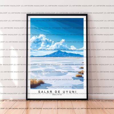 Salar De Uyuni Unframed Illustration Art Bolivia Cactus Desert Wall Poster