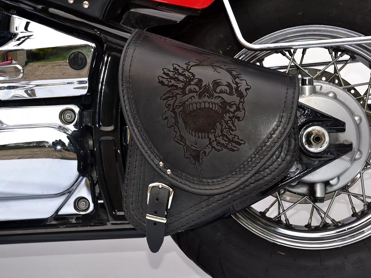 Leather Swingarm Skull Dragstar V Star XVS 1100 Custom Single Saddle Bag Yamaha