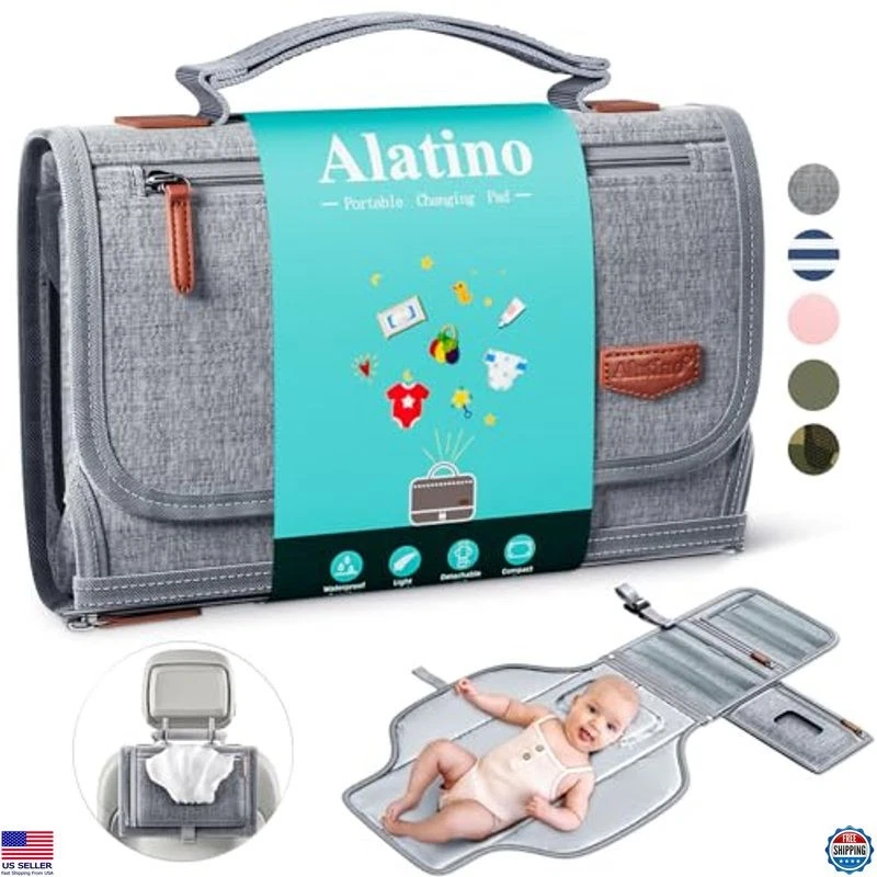 Portable Baby Changing Pad, Travel Diaper Mat with Wipes Pocket, Grey
Opens in a new window or tab