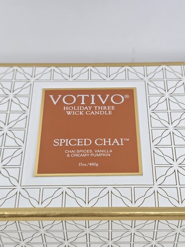 Votivo Spiced Chai Holiday Triple Wick Candle - Large 17 oz - NEW In Box - Picture 6 of 8