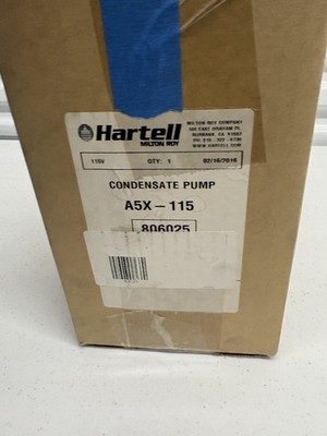 A5X-115 HARTELL Condensate Removal Pump: 115V AC 1 Gal Tank 1/2 Hp 9.57 GPM New