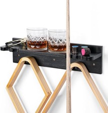 Bamboo Pool Cue Holder Wall Mount 4 Cue Rack W/ Ball Rack Drink Holder