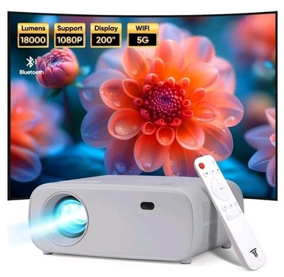 Projector with Wifi and Bluetooth, 200'' Projector Full HD 1080P - Gray