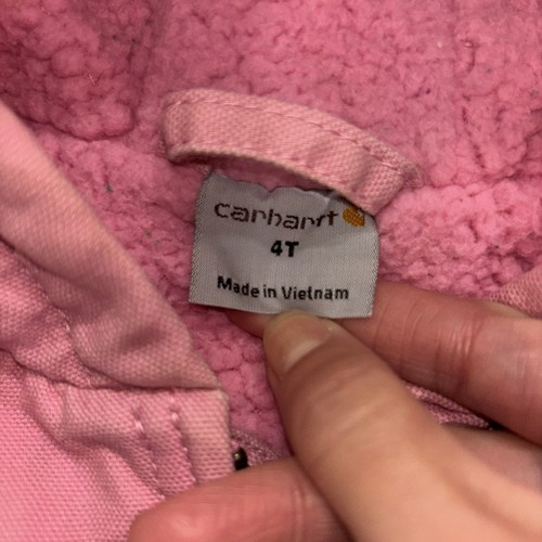 Carhartt Girls 4T Pink Sherpa Lined Canvas Full Zip Hooded Chore Coat - Picture 6 of 10