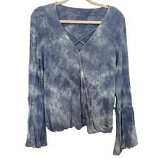 American Eagle Soft & Sexy Tie Dye Boho Bell Sleeve L Fairy Festival Y2K Blue