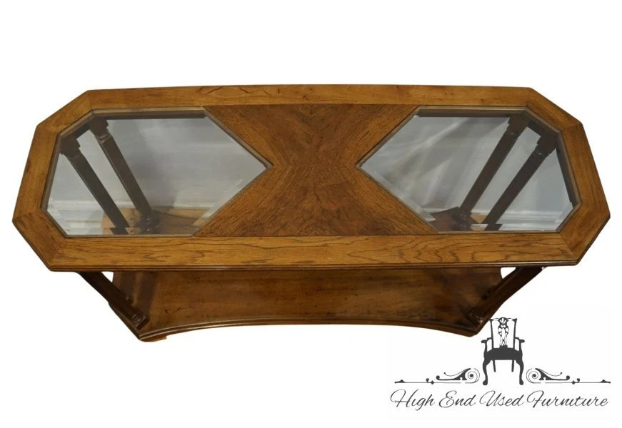 BROYHILL FURNITURE Walnut Italian Contemporary 50" Glass Topped Accent Sofa T... - Image 4 of 4