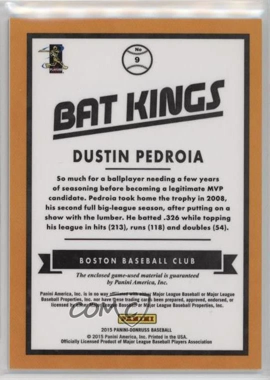 2015 Panini Donruss Bat Kings Dustin Pedroia #9 - Image 2 of 2