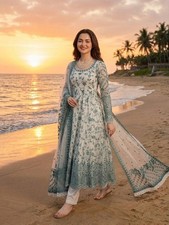 Latest Stylish Faux Georgette White Gown Bottom With Dupatta For Festival Wear