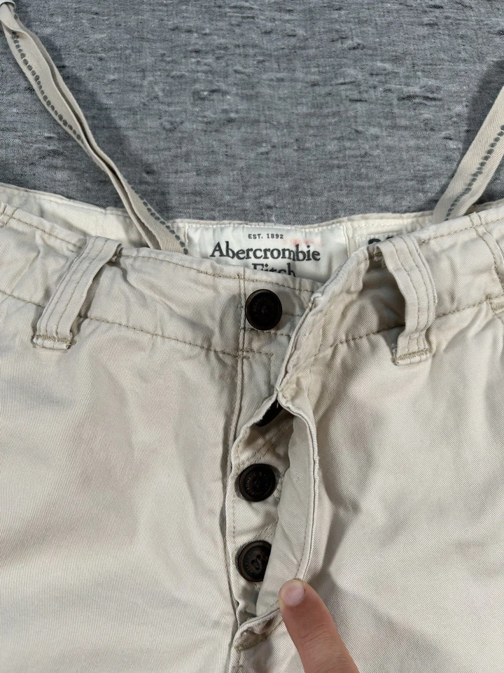 Abercrombie Fitch Cargo Shorts Mens 32 x 10 Beige Preppy Heavyweight Streetwear - Image 4 of 4