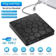 Slim External CD DVD RW Drive USB 3.0 Writer Burner Player Black For Laptop PC