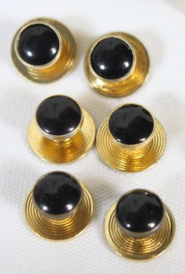De Colección Pioneer Esmoquin Gemelos Tachuelas Botones Cubiertas Negro 9 piezas Formal Esmaltado Foto 4 de 4