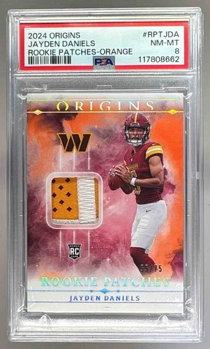 8662 Jayden Daniels 2024 Panini Origins Orange Rookie Patches RC /75 PSA 8