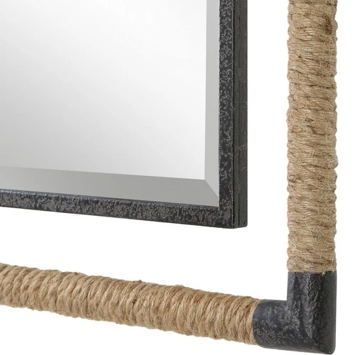 Uttermost 09769 Melville Wall Mirror Textured Rust Black and Natural Rope - Picture 4 of 6