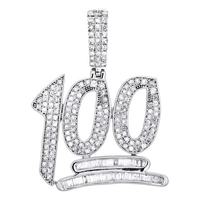 Sterlingsilber echter Diamant 100 Emoji Anhänger 1,30'' Charm 7/8 Karat Herren Damen