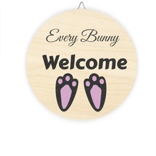 Easter Bunny Welcome Sign 8x8 Spring Door Wall Decor Farmhouse Wood Style