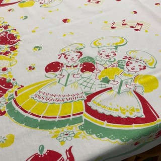 Vintage 1940’s Broderie Creations Tablecloth Singing Chefs Musical Notes