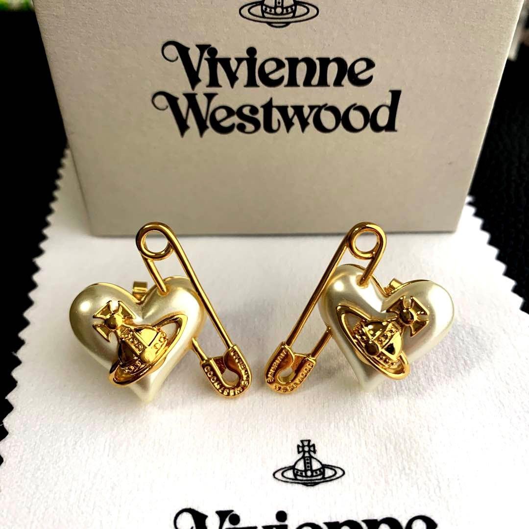 Vivienne Westwood Earrings ORIETTA Pearl Heart ORB Gold 2cm w
