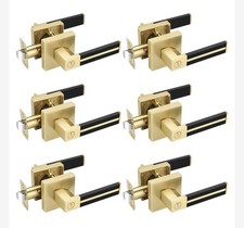 Gold Door Handle 6 Pcs, Privacy Door Levers with Black Leather Handle, Brass