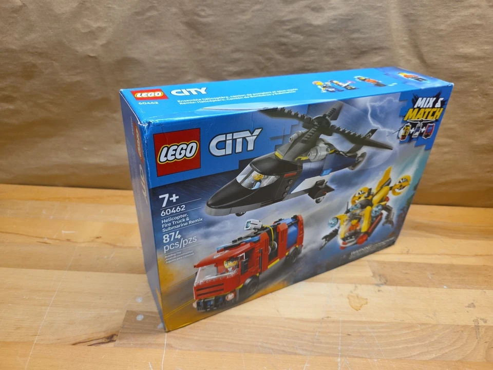 LEGO City Helicóptero, Camión de Bomberos y Submarino Remix 60462 Nueva Caja Ligeramente Dañada Foto 3 de 4