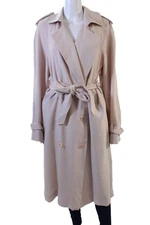 Elie Tahari Women Beige Trench Coat Collared Long Sleeve Button Size M