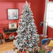 HOMCOM 8ft Snow Flocked Artificial Christmas Tree With 2003 Tips, Foldable Metal