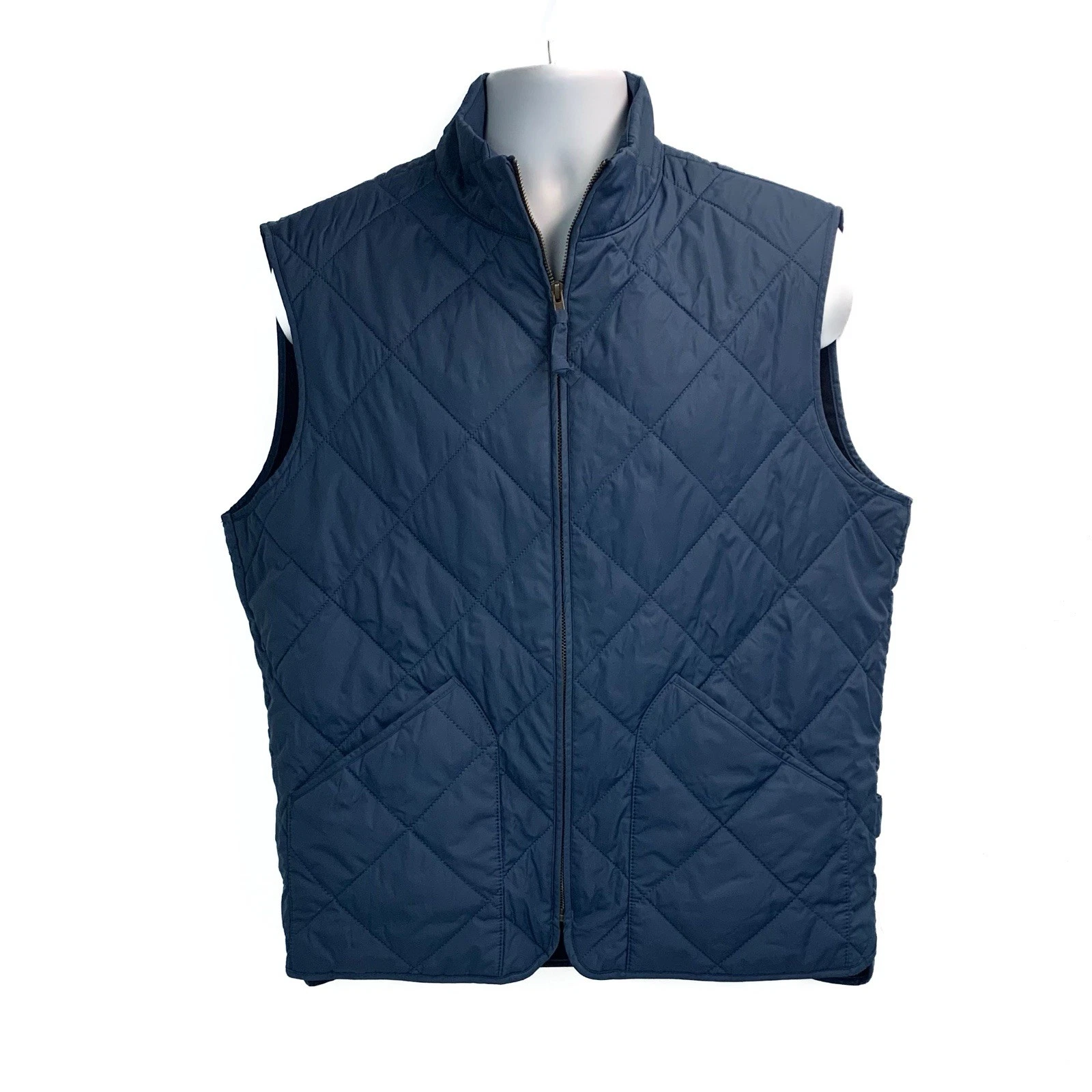 J Crew Men Quilted Walker Vest Size L Full Zip Blue Outdoor Lightweight #AR275