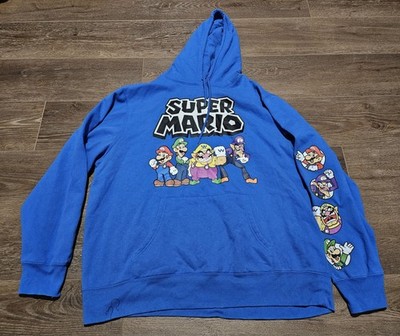 Super Mario Pullover Hoodie Size XL Luigi Wario Waluigi Y2K 