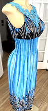Maxi Dress V Neck Empire Stretch Waist Sundress Sz M b1