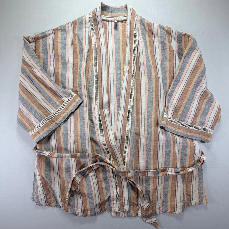 Conjunto de bata kimono a rayas y pantalones de pierna ancha Free People XS TP Foto 2 de 4