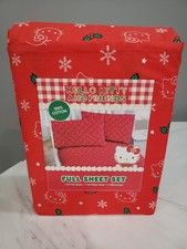 HELLO KITTY Christmas Holly FULL Size 100 Cotton Red Sheet Set snowflake 