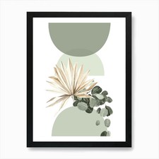 Boho Botanical Art, Sage Green and  Framed Wall Art Poster Canvas Print Picture