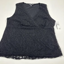 NWT AB Studio Sleeveless Blouse Black Lace Shimmer  Size XL Made in USA VTG