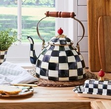 Mackenzie Childs Courtly Check 3 Quart Tea Kettle NEW