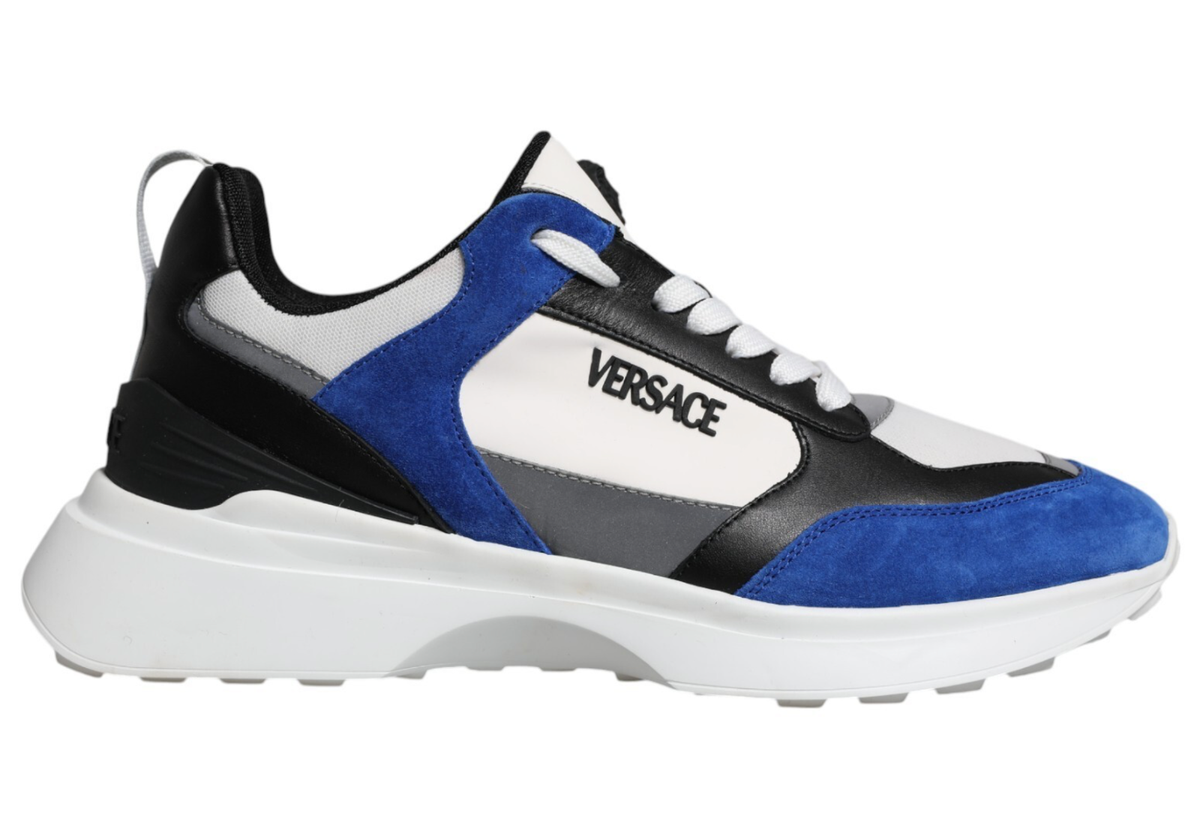 NIB Versace Medusa Logo White Black Blue Runner Low Top Sneakers