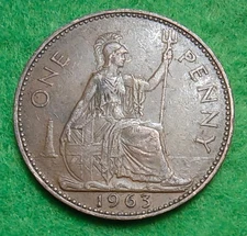 1963 Queen Elizabeth Pre-Decimal Penny Coin.  See Photos for Condition.