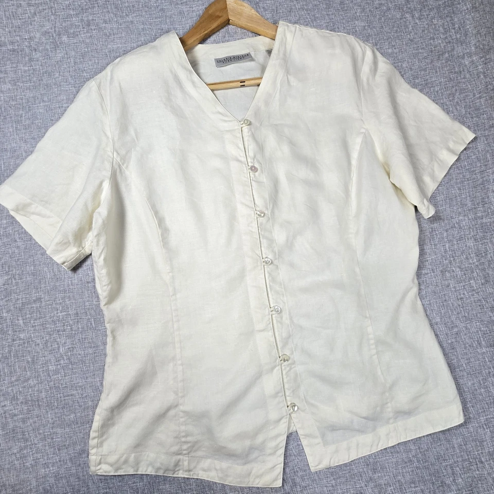 Blusa boho vintage Valerie Stevens para mujer de lino con botones talla 10 M beige crema  Foto 2 de 4