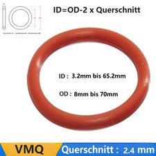 Red Silicone Rubber O-Rings Metric Food Grade 2.4mm Cross Section 3.2mm-65.2mmID