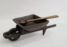 HTF Pottery Barn Tabletop Wheelbarrow Salt Cellar Cast Iron with Wood Spoon