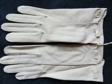Vintage Gloves Nylon Beige 1950s Japan Macy Associates Womens Button Bow 6 NWT