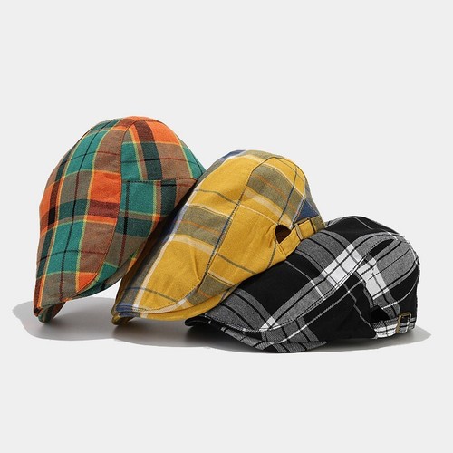 Men Boys Newsboy Flat Cap Check Plaid Beret Hat Adjustable Multicolor Retro Gift - Afbeelding 1 van 21